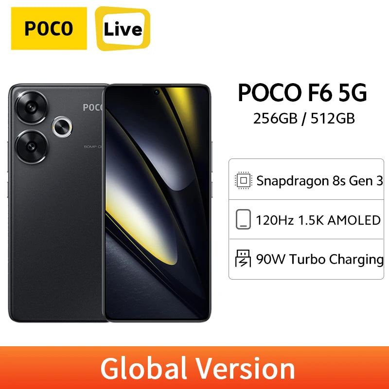 Global Version POCO F6 5G Smartphone 120Hz 1.5K AMOLED Display Snapdragon 8s Gen 3 NFC 50MP Main OIS Camera 90W Turbo Charging