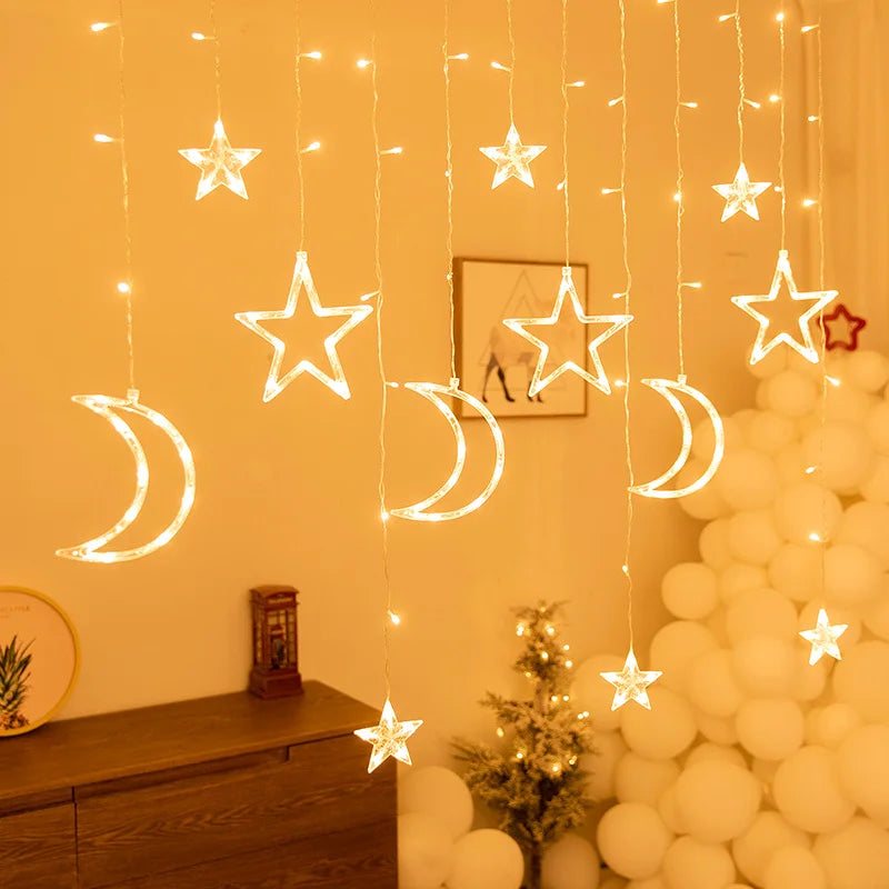 Star Moon Led Curtain Garland String Light EID Mubarak Ramadan Decorations for Home 2024 Islam Muslim Event Party Supplies Gift