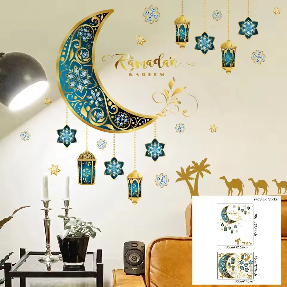 Eid Mubarak Wall Window Stickers Ramadan Decorations for Home 2025 Ramadan Kareem Islamic Muslim Party Decor Eid Mubarak Gifts