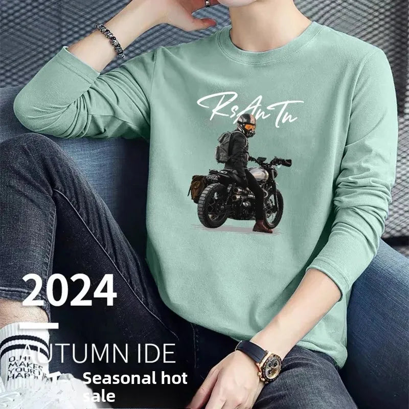 240g Double-Sided Long Sleeve T-Shirt 2024 Autumn Winter New Men's Women's Casual Solid Color Base Layer Top