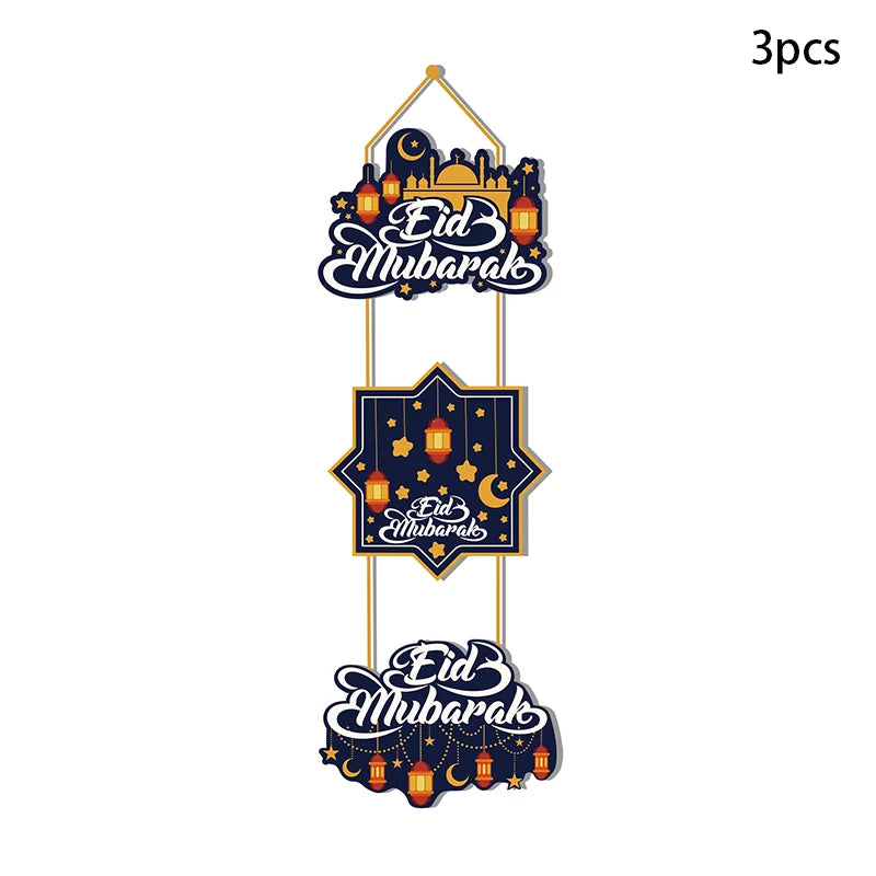 Ramadan Mubarak Door Hanging sign Ramadan Decoration 2025 EID Mubarak paper Black Gold Moon Lantern Banner Islamic Home Decor