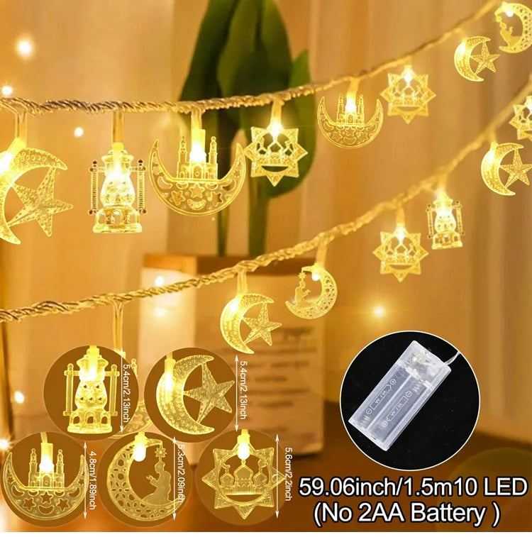 1.5M 10LED EID Mubarak LED String Lights Islam Muslim Festival Party Moon Star Castle Lantern Ramadan Home Decoration 2024 New