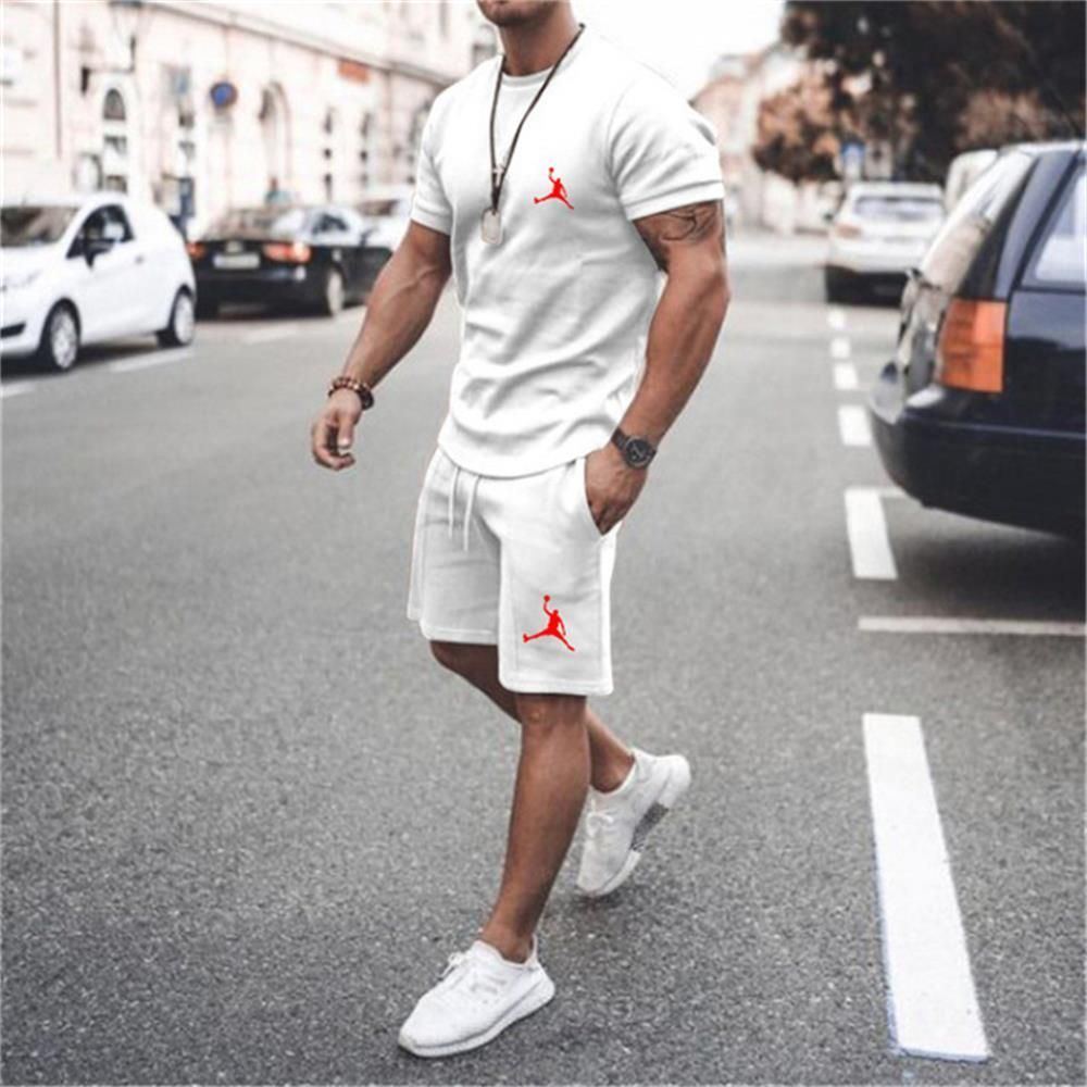 Men's Sportswear Cotton T-shirt+Shorts Two Piece Jogging Fitness Sports Casual Set - Jointcorp