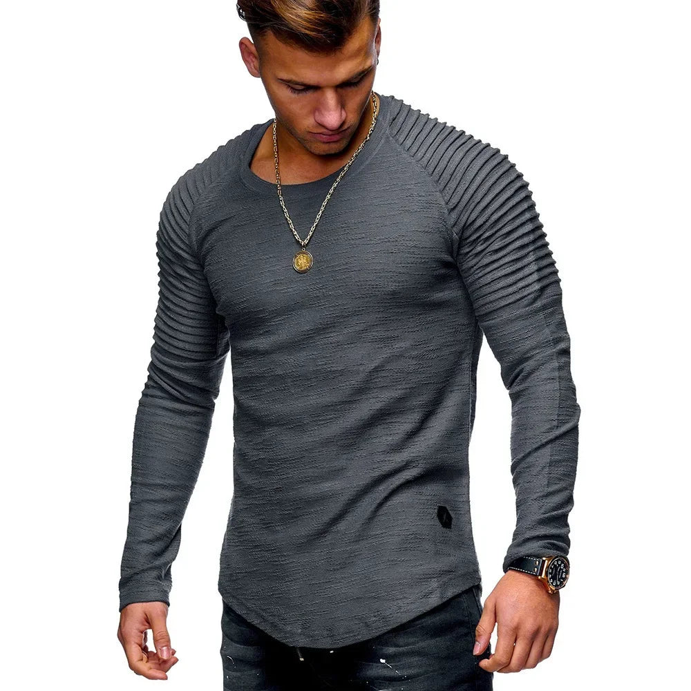 Men's Long Sleeve T-Shirt Solid Colors Slim Fit Round Neck Sports Shirt Wrinkle-Free Regular Fit Casual Shirt for All Seasons