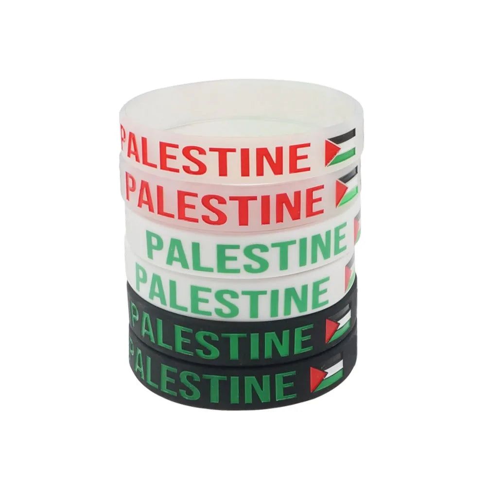 National Flag Printed Sport Bracelets Silicone Black White Clear Color Palestine Men Women Hand Accessory Bangle Fashion Jewelry