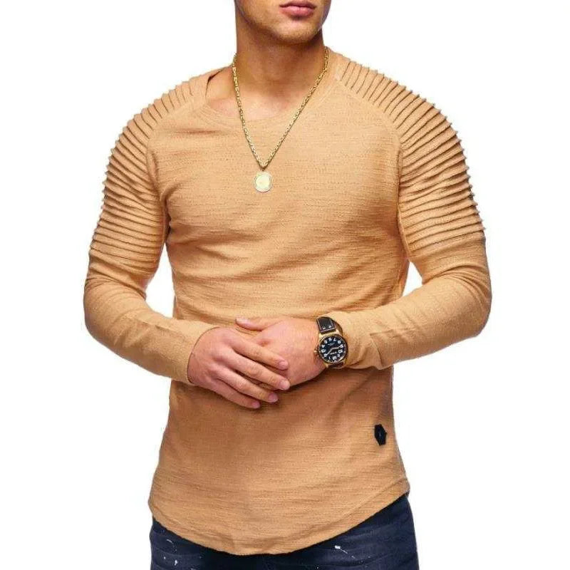 Men's Long Sleeve T-Shirt Solid Colors Slim Fit Round Neck Sports Shirt Wrinkle-Free Regular Fit Casual Shirt for All Seasons