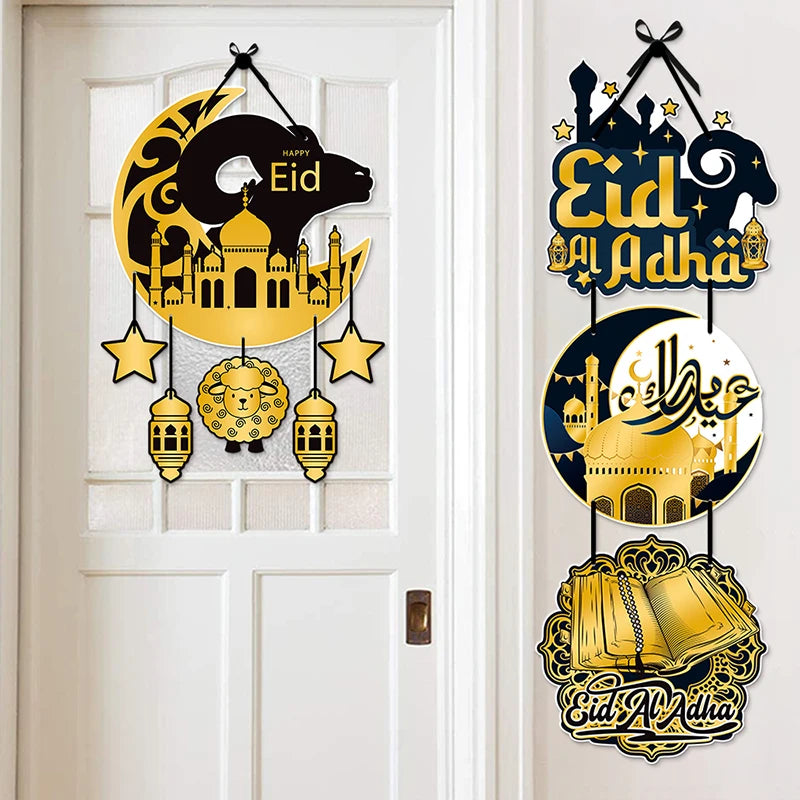 1set EID Mubarak Door Hanging Ramadan Decoration 2025 Decoration DIY Ramadan Party Supplies Islamic Home Decoration Card