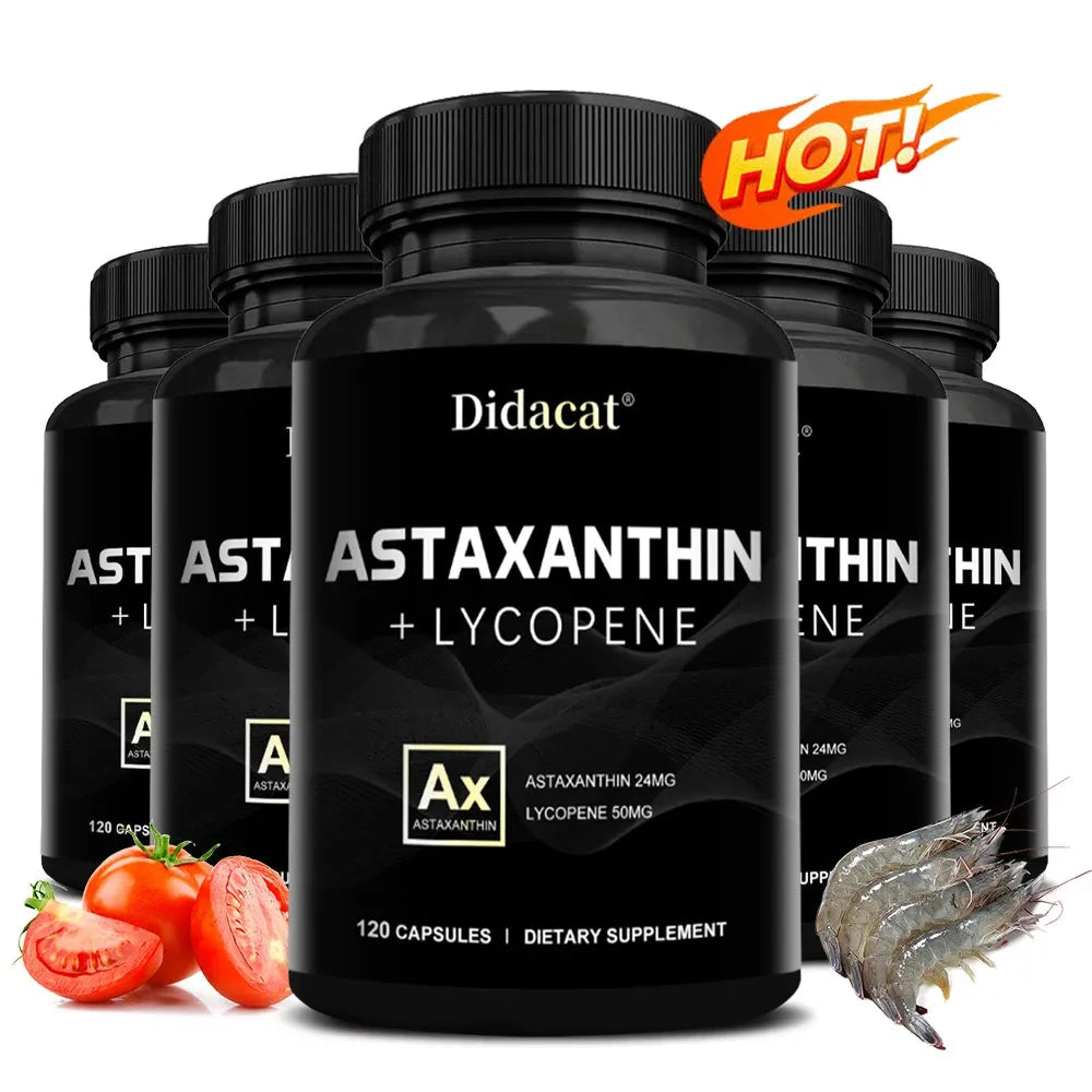 Astaxanthin 24 Mg + Lycopene 50 Mg Extract - Natural Carotene, Antioxidant Activity, Beneficial for Joint Health and Immunity