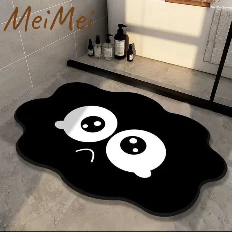 2024 Bathroom Non-slip Diatom Mud Floor Mats Absorbent Mats Anti-fall and Quick-drying Toilet Shower Rugs Cartoon Black Carpets