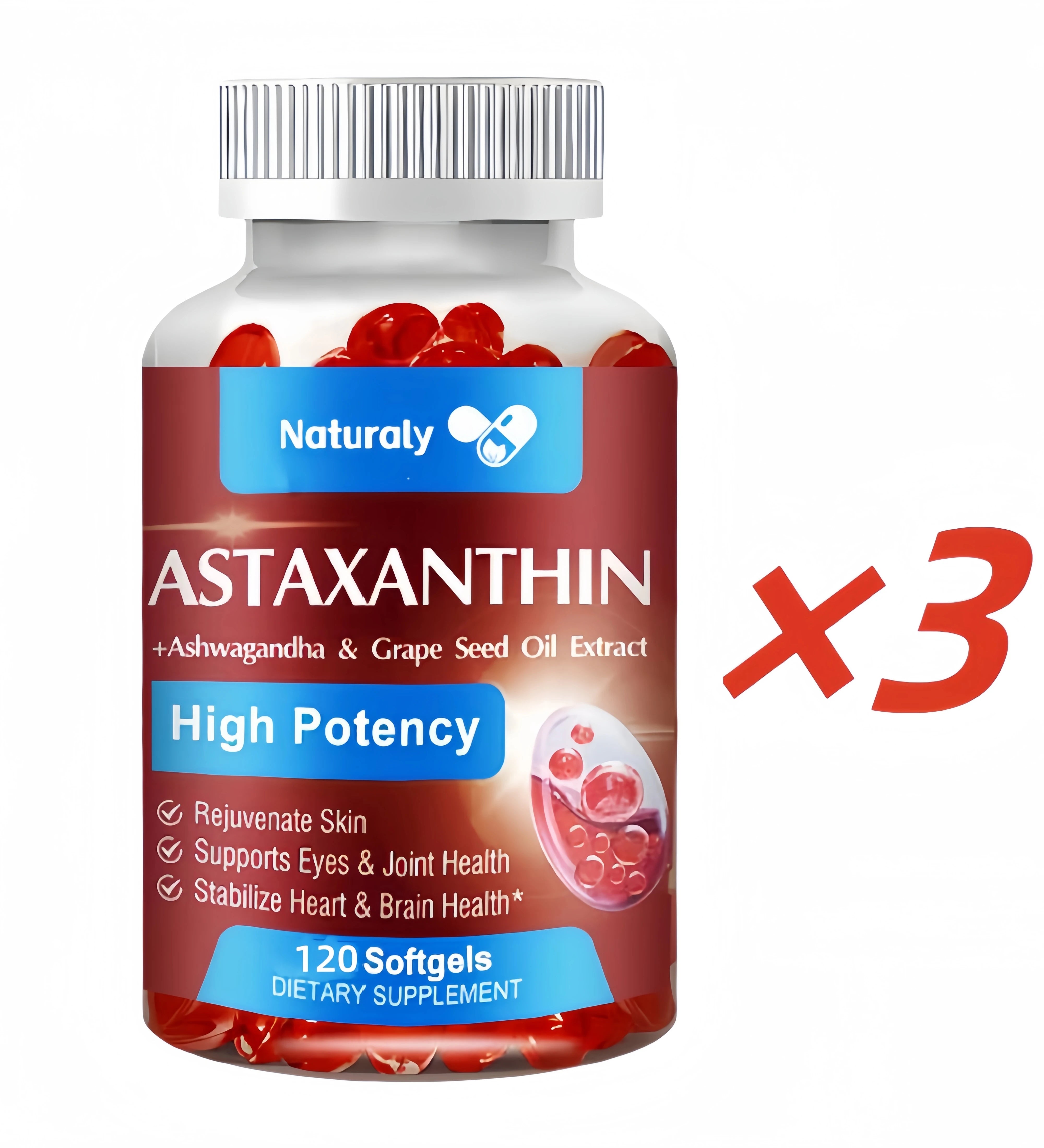 Astaxanthin Supplement with Grapeseed Oil, Ashwagandha Extract, Organic Coconut Oil, and MCT Oil for Joint Health and Immunity