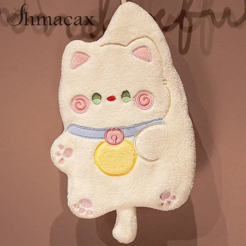 Cartoon Cat Hand Towels Cute Animal Bathroom Hanging Towel Soft Absorbent Wipe Cloth Quick Dry Children Kids Bathing Towel