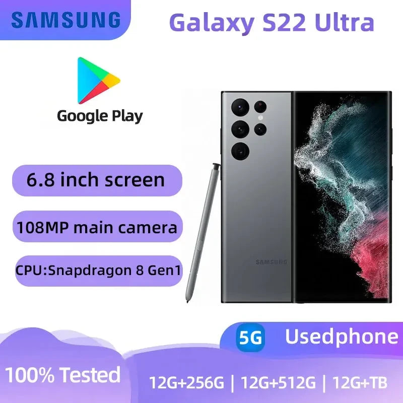 Samsung Galaxy S22 Ultra 5G S908U1 S22U 6.8" ROM 256/512GB/1TB RAM 12GB Snapdragon 8 NFC S Pen Original Unlocked Cell Phone