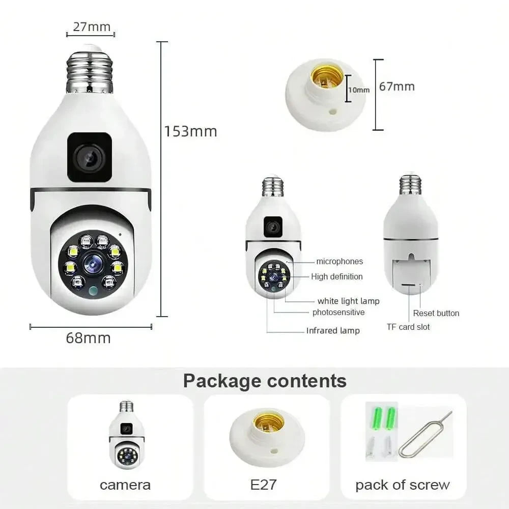 4MP E27 HD Dual Lens Bulb Camera WiFi Surveillance Night Vision 360 PTZ Camera Human Tracking Indoor CCTV Security Monitor