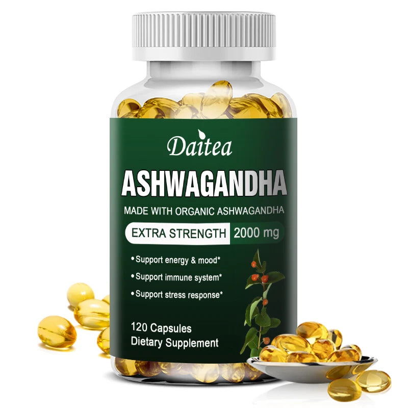 Daitea Organic Ashwagandha Extract Capsules 2000mg for Mood, Sleep, Energy Support - Antioxidant Supplement