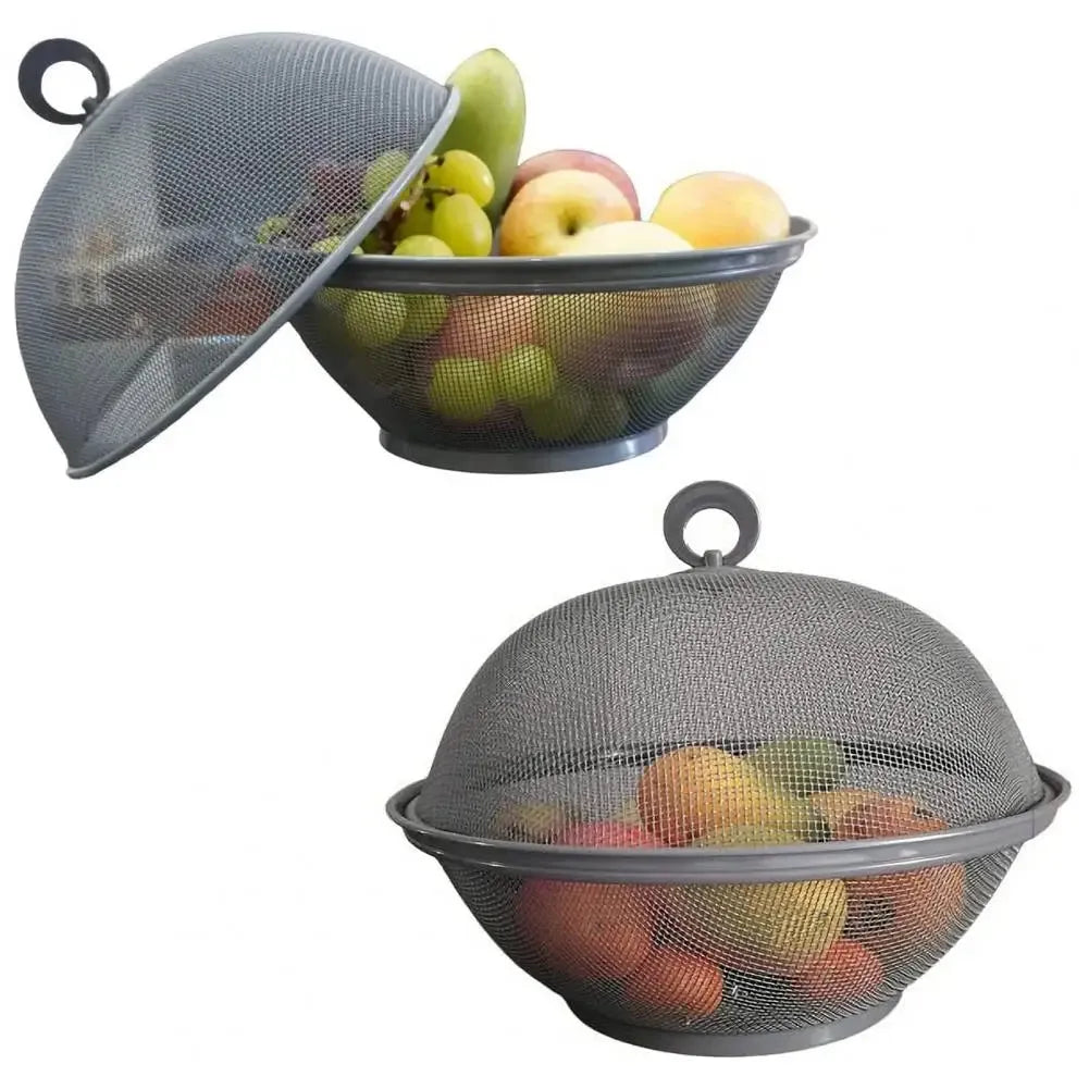 Mesh Fruit Basket With Lid Prevent Fly Stainless Steel Kitchen Drain Basket Vegetables Fruit Holder Creative Bowl Storage Basket