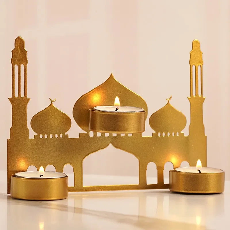 Eid Mubarak Candle Holder Metal Ramadan Home Decoration 2025 Room Dining Table Ornament Kareem Islam Muslim Party Supplies Gift