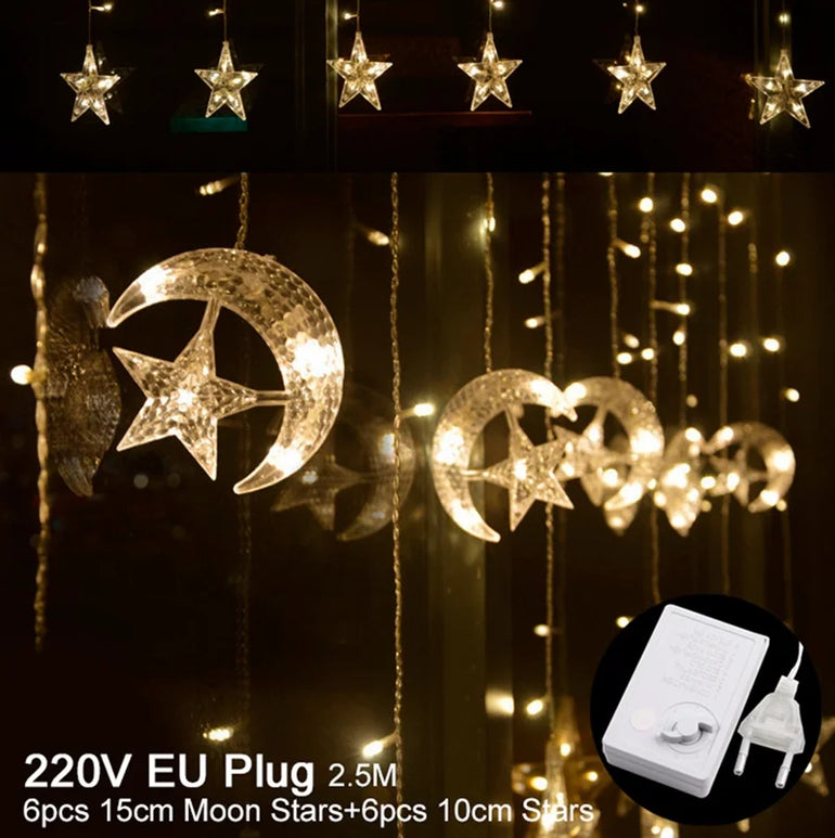 Star Moon Led Curtain Garland String Light EID Mubarak Ramadan Decorations for Home 2023 Islam Muslim Event Party Supplies Decor