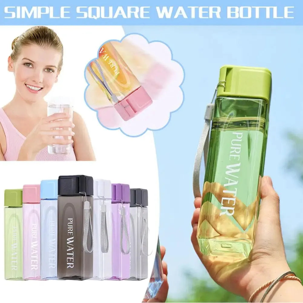 Simple Square Sports Water Bottle 500ml Drinking Tool Cup Wholesale Clean BPA-Free Compact Easy Mixed Portable Leak S4J7