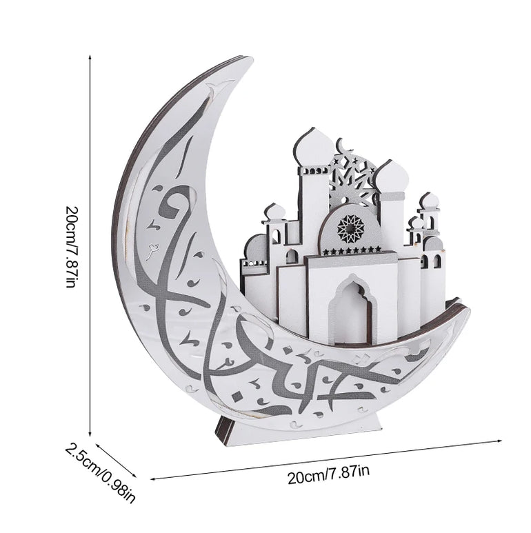 Ramadan Wooden Moon Mosque Night Light Table Ornament EID Mubarak Party Lights 2025 Islam Muslim Home Decoration Eid Al Adha