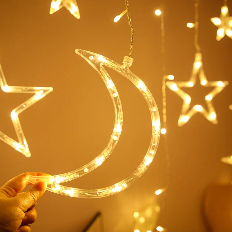 Star Moon Led Curtain Garland String Light EID Mubarak Ramadan Decorations for Home 2024 Islam Muslim Event Party Supplies Gift