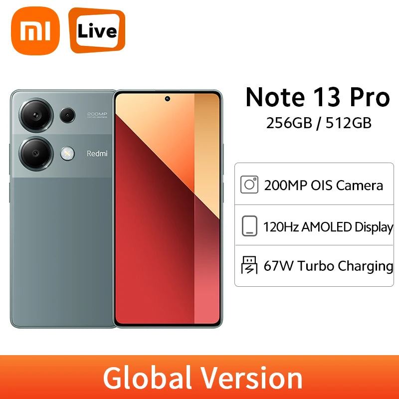 Global Version Xiaomi Redmi Note 13 Pro 4G Smartphone 200MP OIS Camera 120Hz  AMOLED Display 5000mAh 67W Turbo Charging MIUI 14