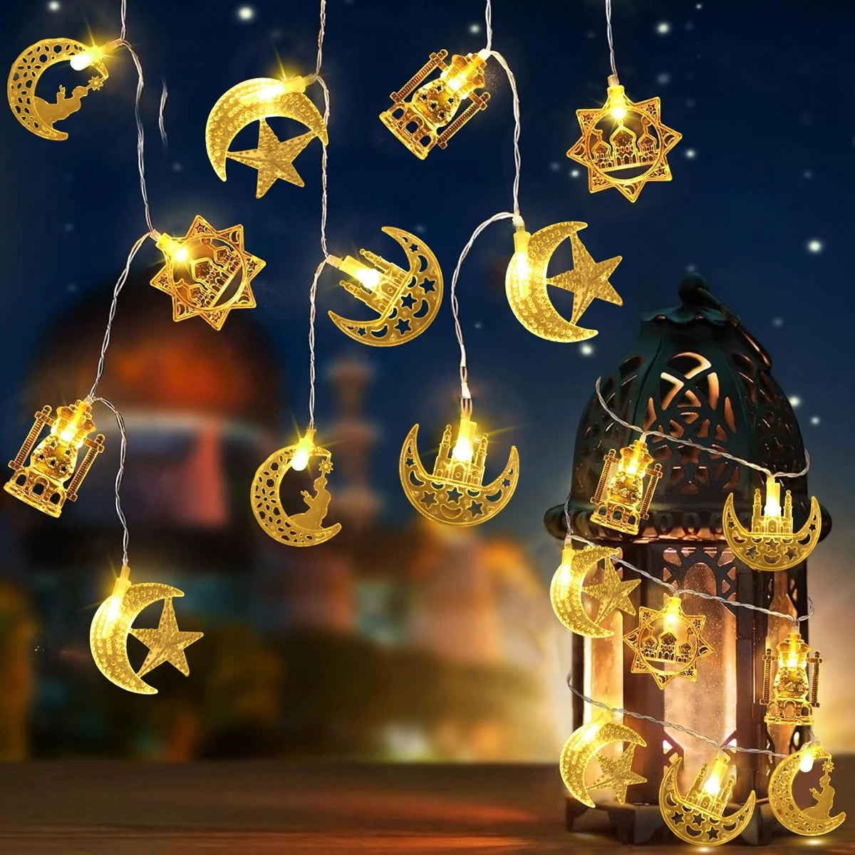 1.5M 10LED EID Mubarak LED String Lights Islam Muslim Festival Party Moon Star Castle Lantern Ramadan Home Decoration 2024 New