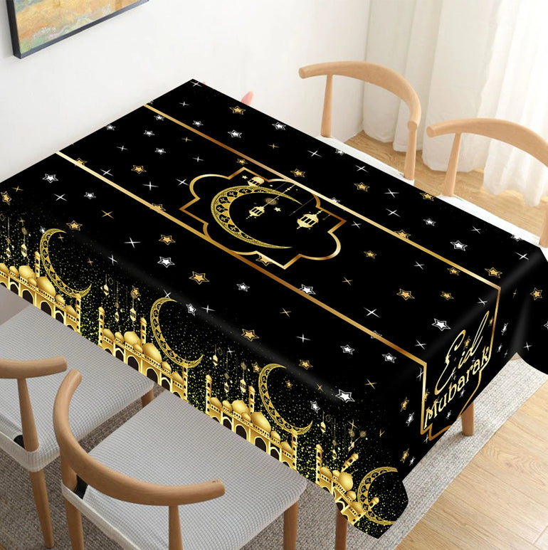 Eid Mubarak Star Moon Tablecloth Ramadan Kareem Decor for Home 2025 Islamic Muslim Party Eid Al Adha Supplies Castle Table Cover