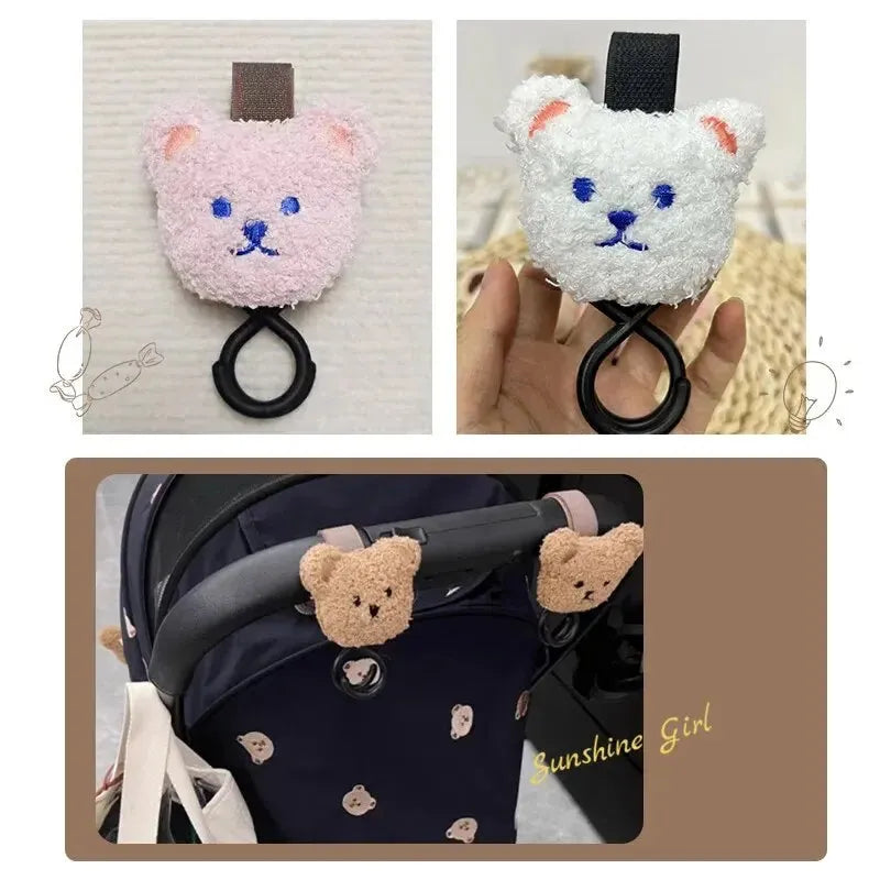 1 PCS Baby Stroller Hook Embroidery Bear Head Stroller Stroller Electric Car Hook Walking Baby Magic Cart Velcro Universal Model