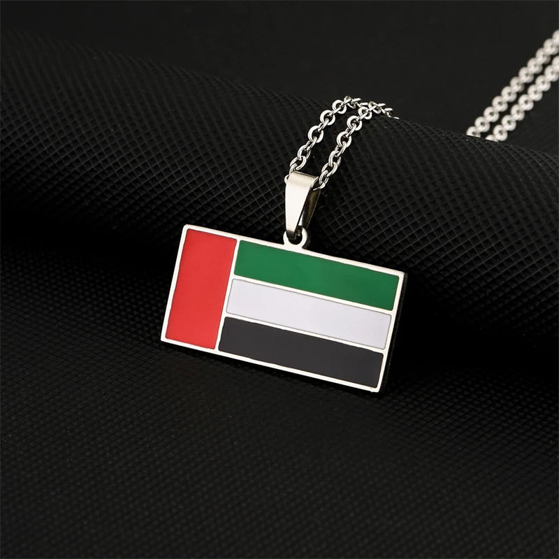 United Arab Emirates Flag Pendant Necklace Stainless Steel Men Women Gold Color UAE Ethnic Powerful Amulet Jewelry Gift