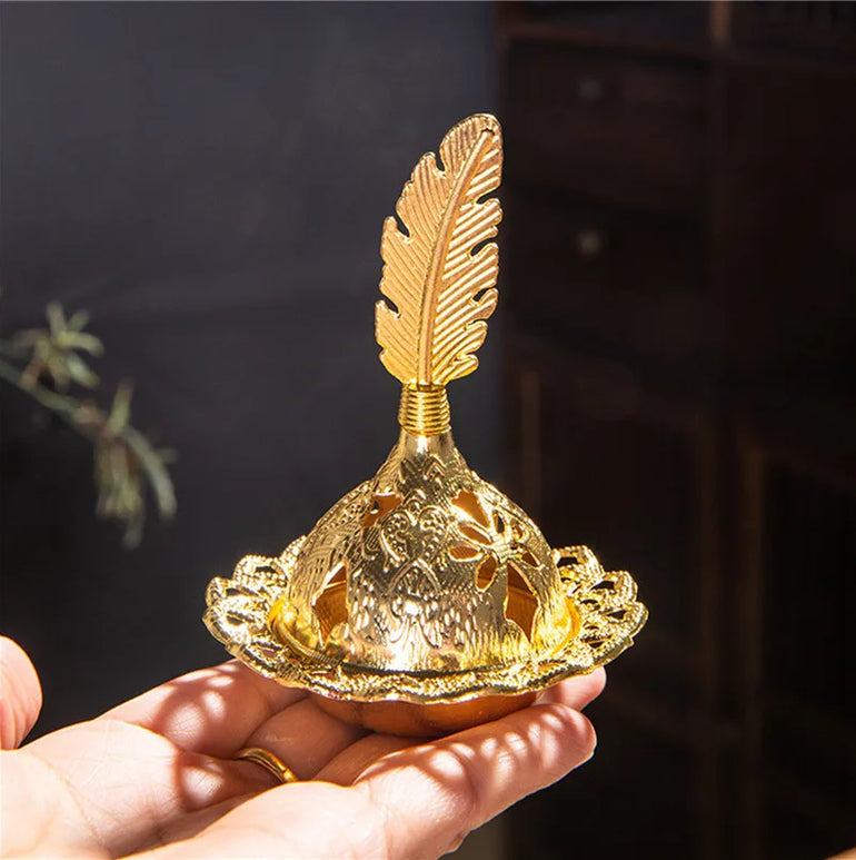 2024 Muslim Eid Mubarak Star Moon Mini Portable Golden Incense Tower Ornaments Ramadan Decor for Home Ramadan Kareem Party Decor