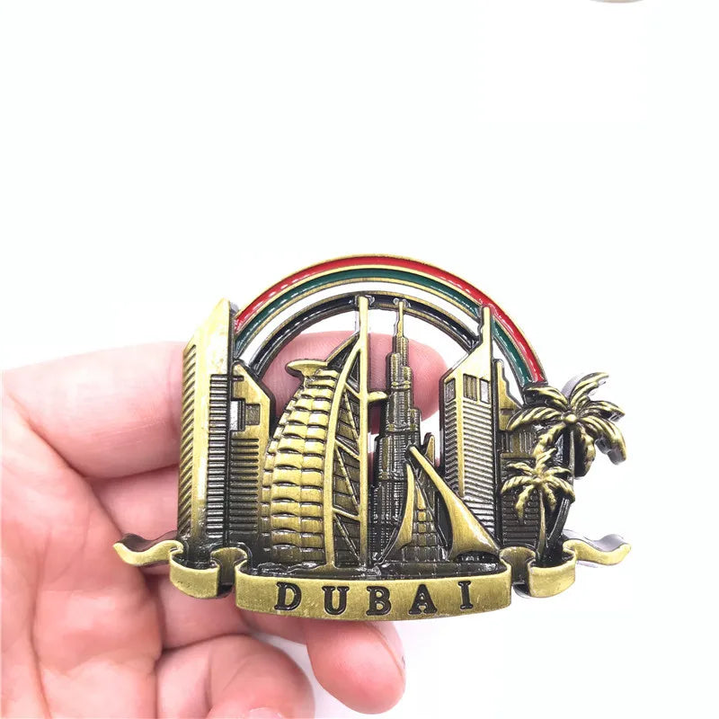 Dubai Travelling Souvenirs Metallic Fridge Magents UAE Tourist Souvenirs Metal Magnetic Sticketrs for Message Board Home Decor