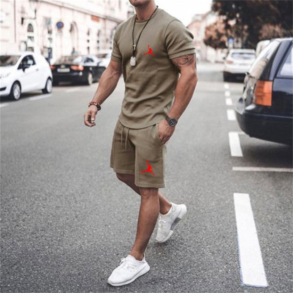 Men's Sportswear Cotton T-shirt+Shorts Two Piece Jogging Fitness Sports Casual Set - Jointcorp