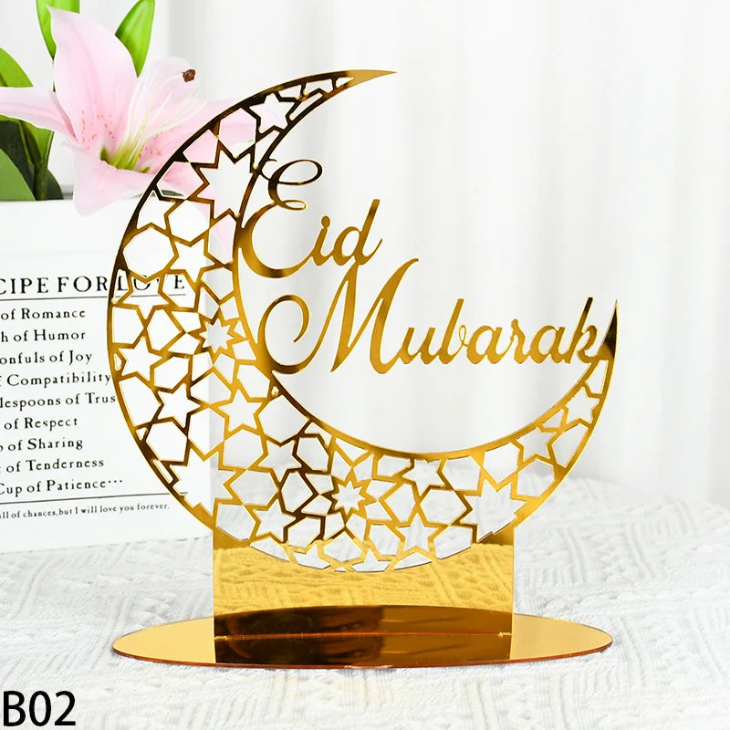 Eid Mubarak Table Ornaments Gold Star Moon Ramadan Kareem Home Decoration 2024 Islamic Muslim Home Party Decor Eid Al-fitr Gifts