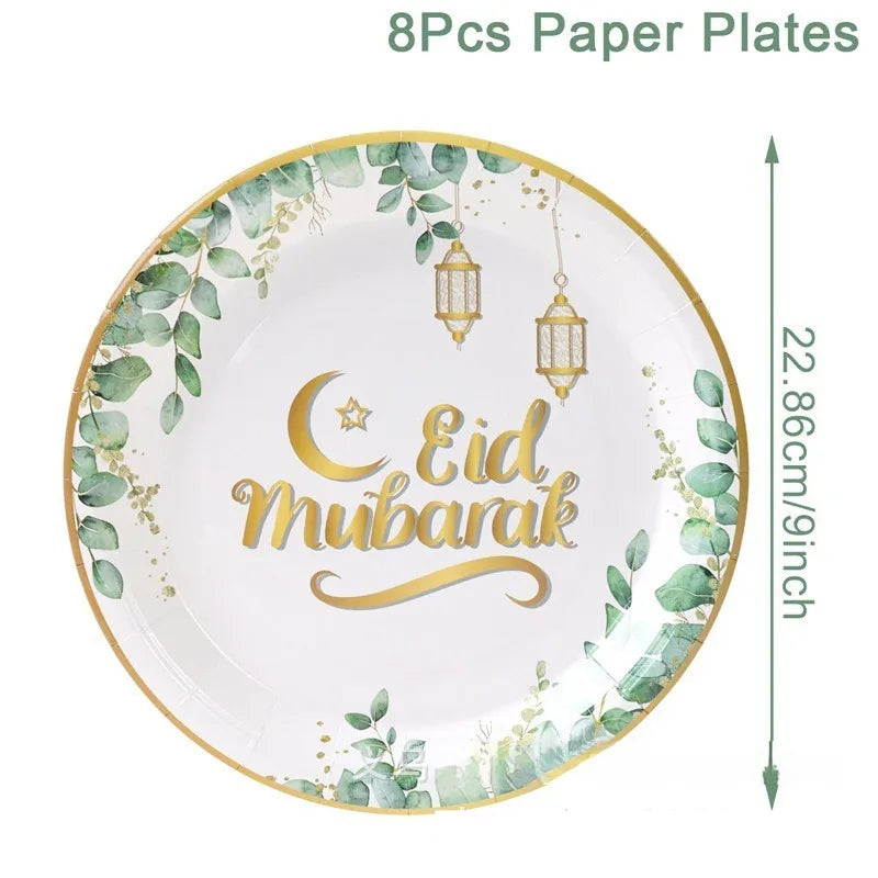 Eid Mubarak Tableware Set Ramadan Decoration 2025 Baby Disposable Tableware Jungle Safari Theme Paper Plate Cup