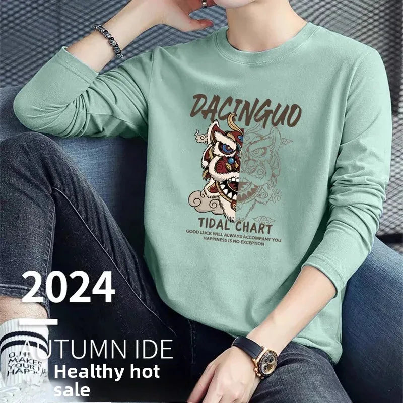 240g Double-Sided Long Sleeve T-Shirt 2024 Autumn Winter New Men's Women's Casual Solid Color Base Layer Top