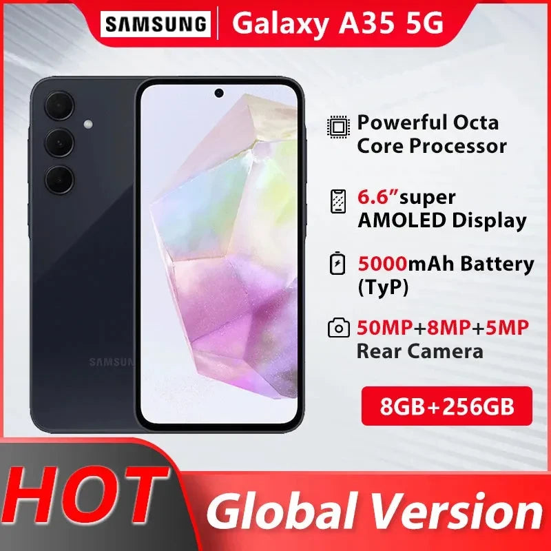 Samsung Galaxy A35 Global Version 5G Smartphone 6.6'' 120Hz AMOLED Display 50MP OIS Camera 5000mAh Battery MobilePhone NFC