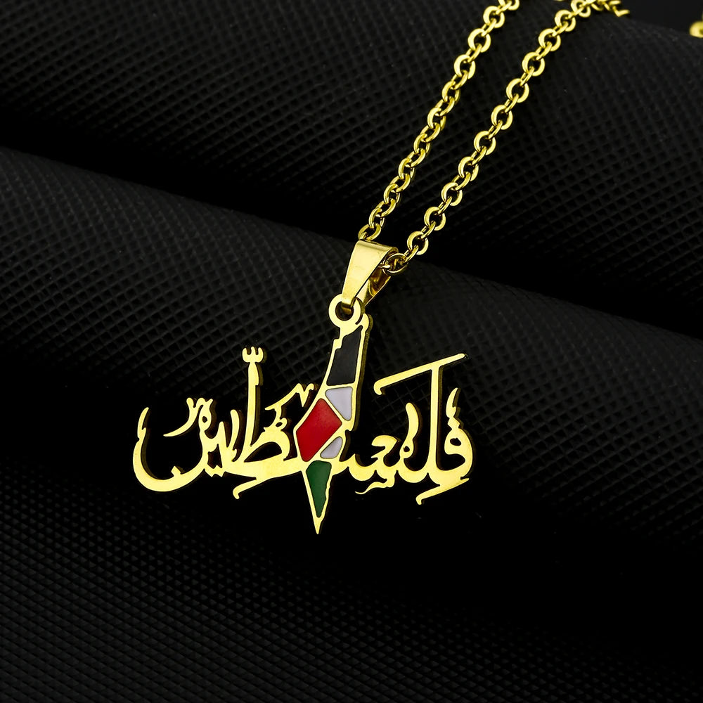 Palestine Map Flag Pendant Necklace Stainless Steel For Women Girls Gold Silver Color Charm Fashion Palestinian Femal Jewelry