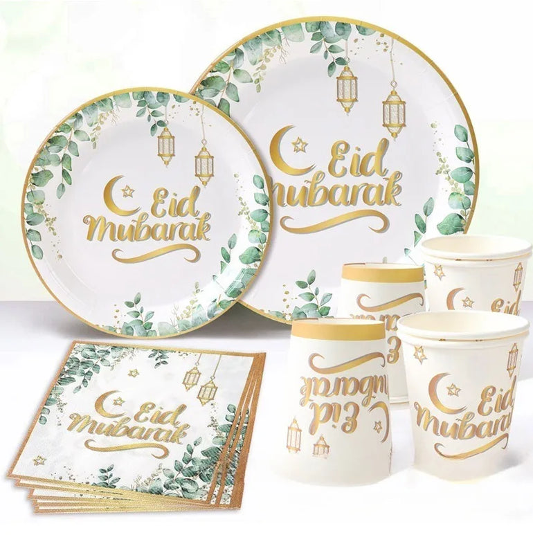 Eid Mubarak Tableware Set Ramadan Decoration 2025 Baby Disposable Tableware Jungle Safari Theme Paper Plate Cup