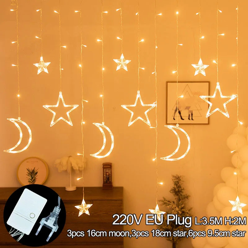 Star Moon Led Curtain Garland String Light EID Mubarak Ramadan Decorations for Home 2024 Islam Muslim Event Party Supplies Gift