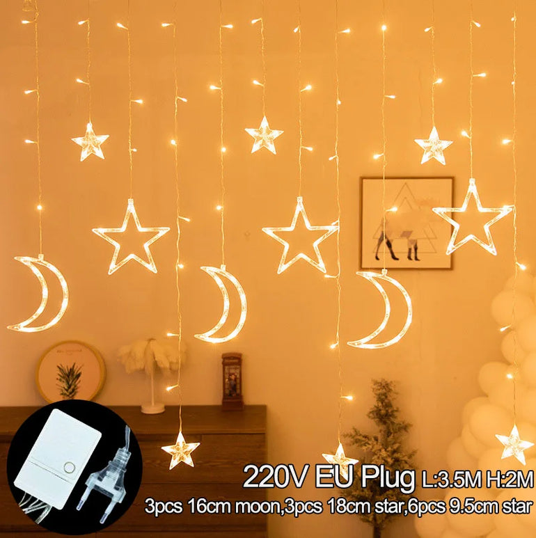 Star Moon Led Curtain Garland String Light EID Mubarak Ramadan Decorations for Home 2024 Islam Muslim Event Party Supplies Gift