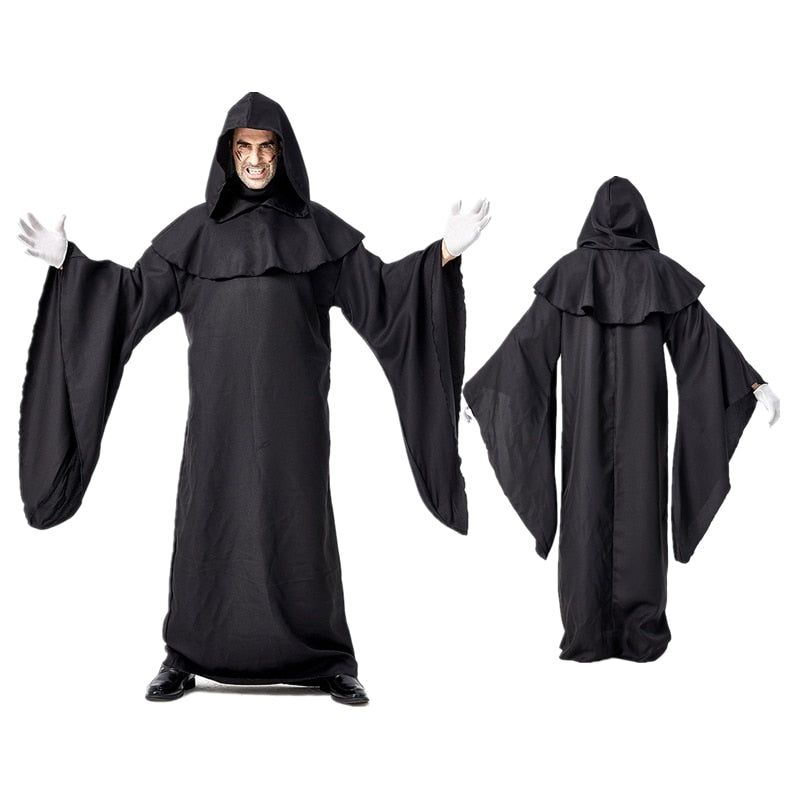 Adult Caster Costumes for Men Women Black Hooded Scary Witch Devil Cosplay Costume for Halloween Party Clothes