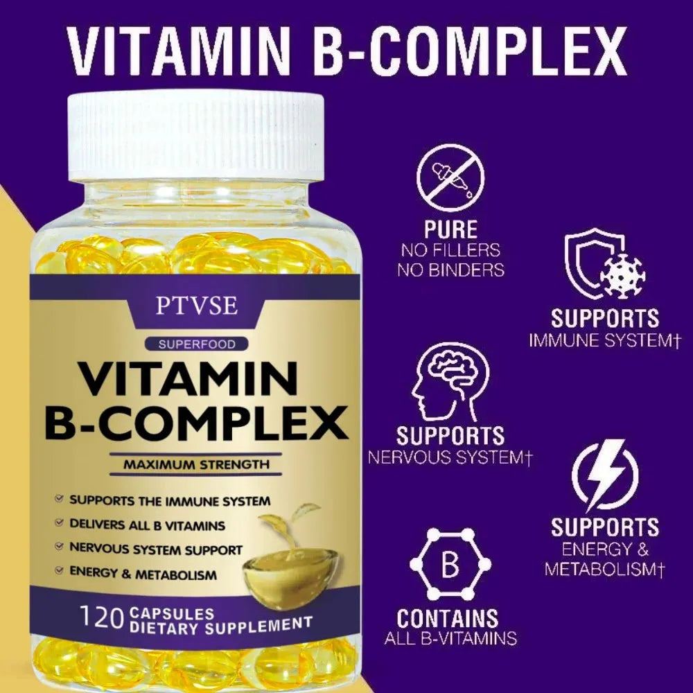 Vitamin B Complex Capsules Help Relieve Fatigue, Improve Digestion, Reduce Stress, Better Mood Support, Immune Supplement