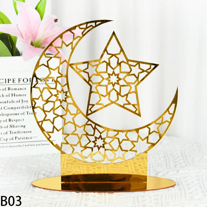 Eid Mubarak Table Ornaments Gold Star Moon Ramadan Kareem Home Decoration 2024 Islamic Muslim Home Party Decor Eid Al-fitr Gifts