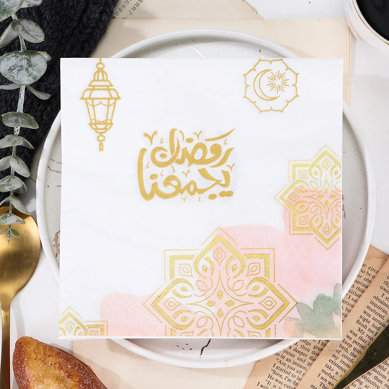 20pcs Ramadan Decorations 2024 Paper Napkin EID Mubarak Islamic Muslim Napkin Ramadan Kareem Mubarak Party Supplies EID Al Adha