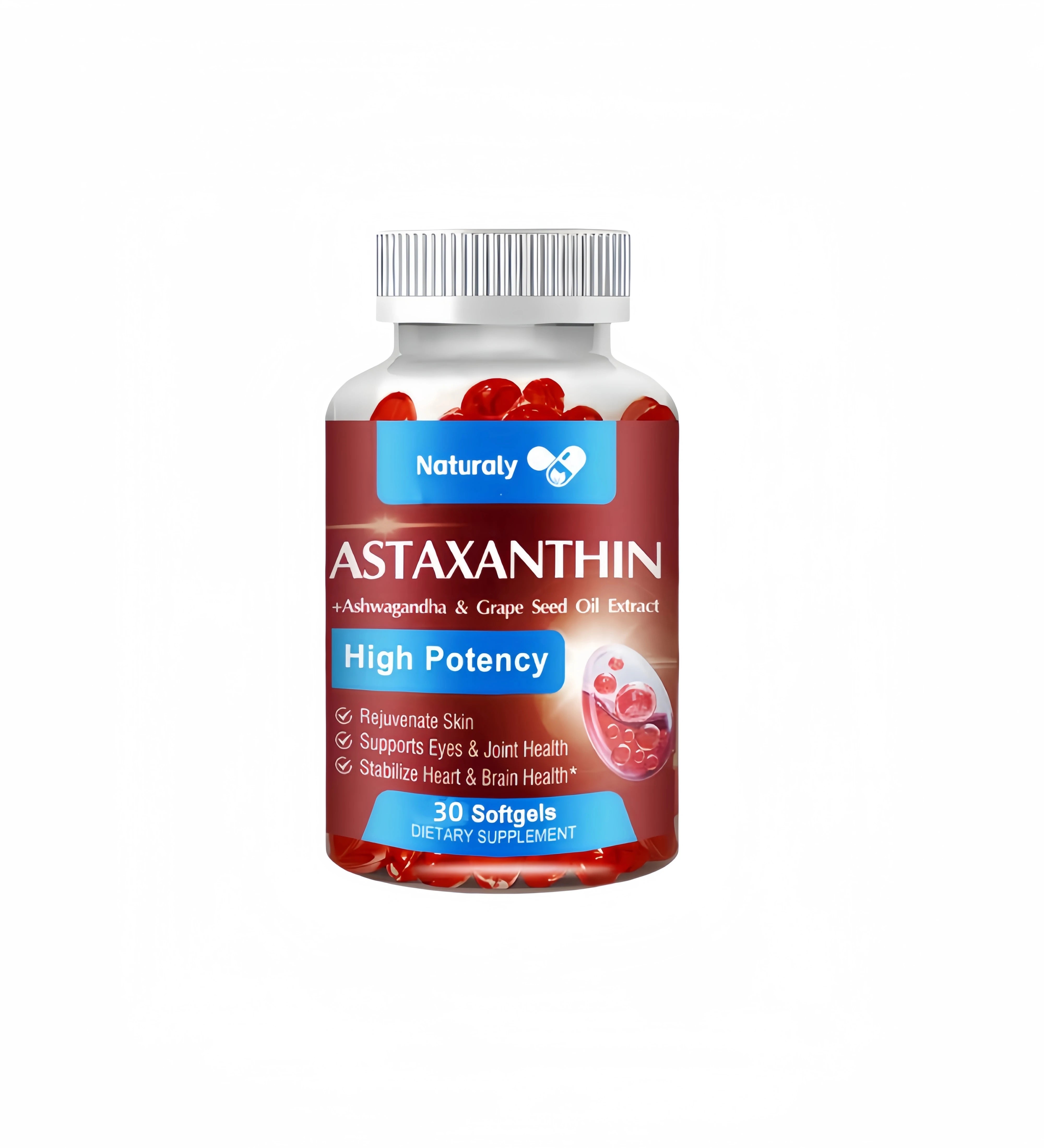 Astaxanthin Supplement with Grapeseed Oil, Ashwagandha Extract, Organic Coconut Oil, and MCT Oil for Joint Health and Immunity