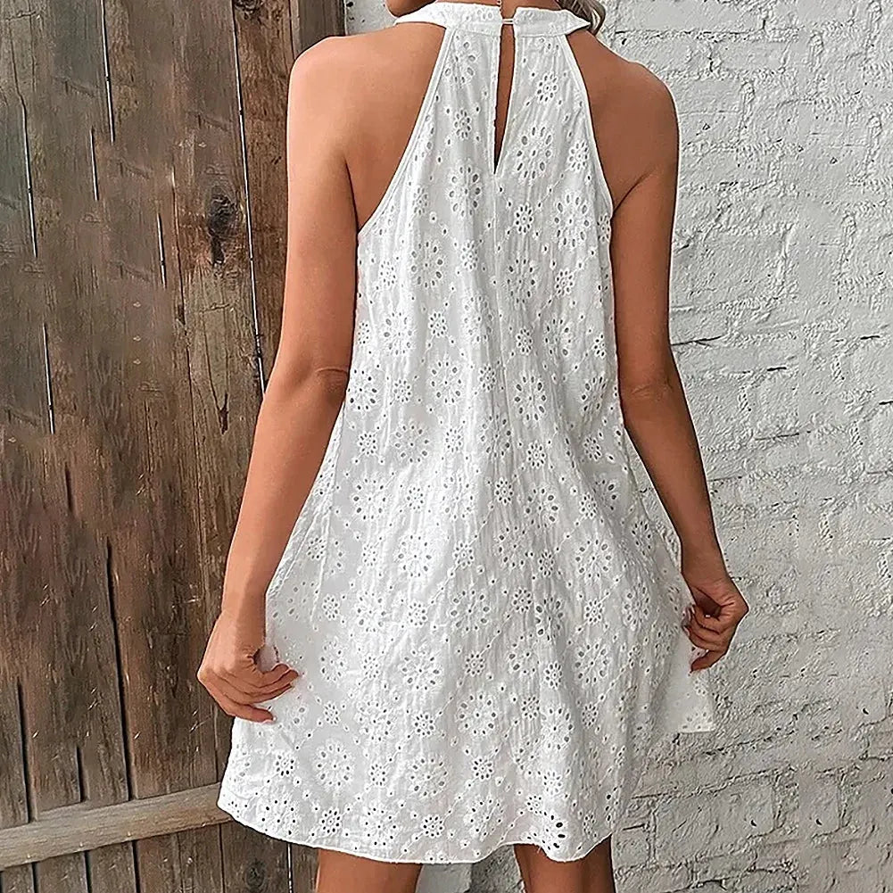 Women's Sleeveless Dress Hanging Neck Casual Ladies lace All-match All-match Solid color Beach Spring Summer