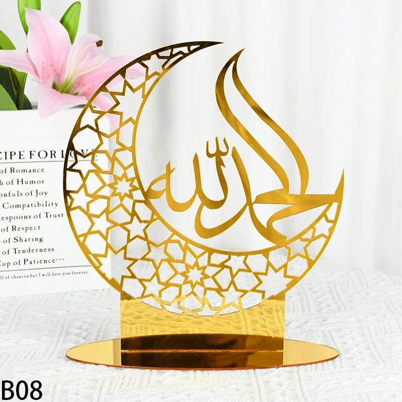 Eid Mubarak Table Ornaments Gold Star Moon Ramadan Kareem Home Decoration 2024 Islamic Muslim Home Party Decor Eid Al-fitr Gifts