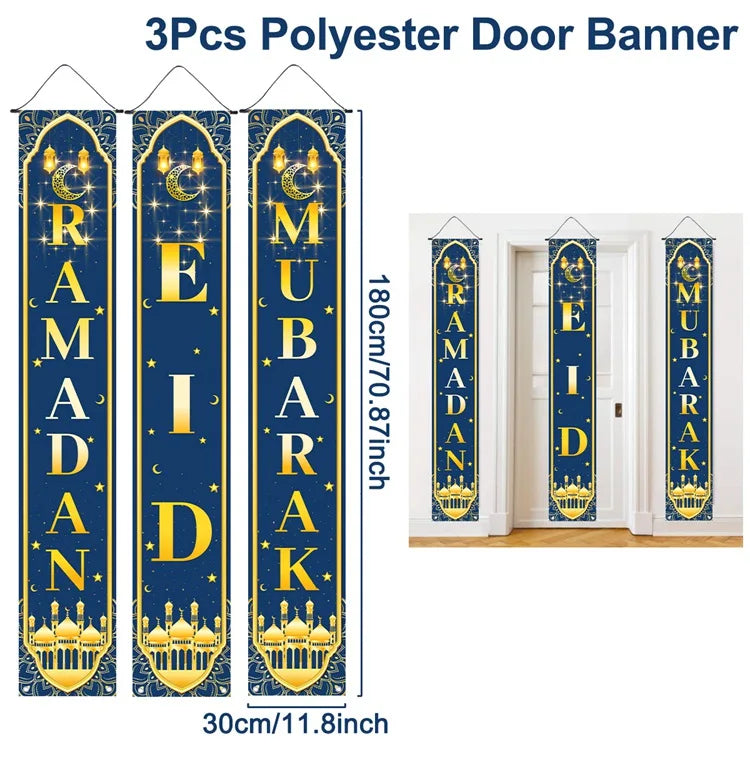 Ramadan Decoration 2025 Door Banner EID Mubarak Decor for Home Porch Banner Ramadan Kareem Islamic Muslim Party Eid Al-Fitr Gift