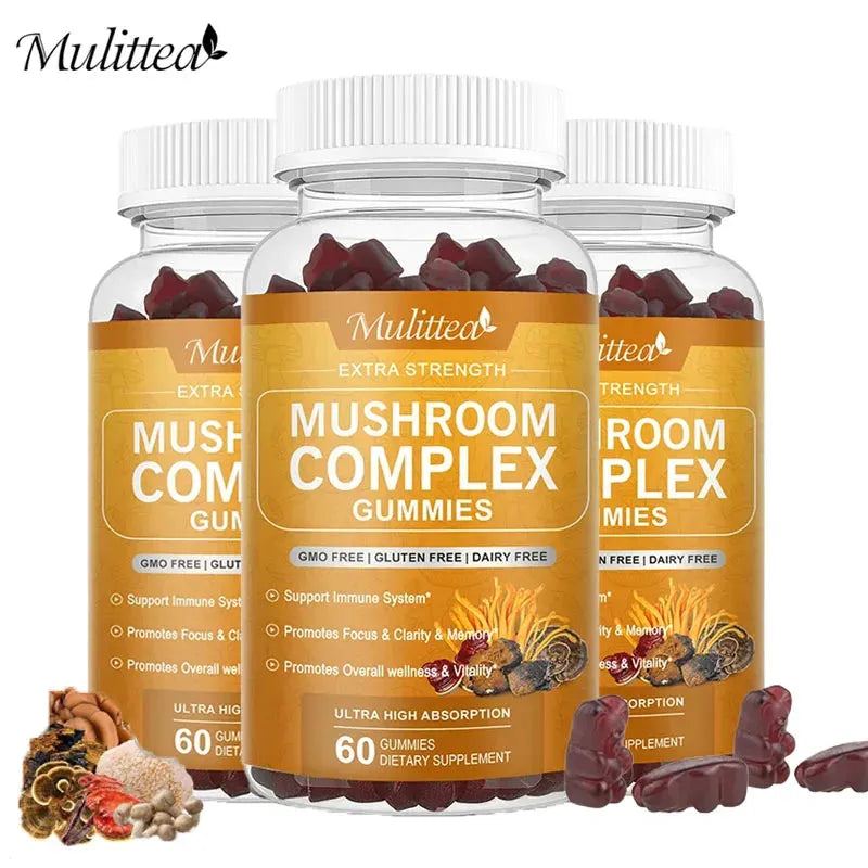 Mulittea High Absorption Mushroom Complex Supplements  with Lion's Mane Reishi Cordyceps Chaga Turkey Tail for Memory & Focus