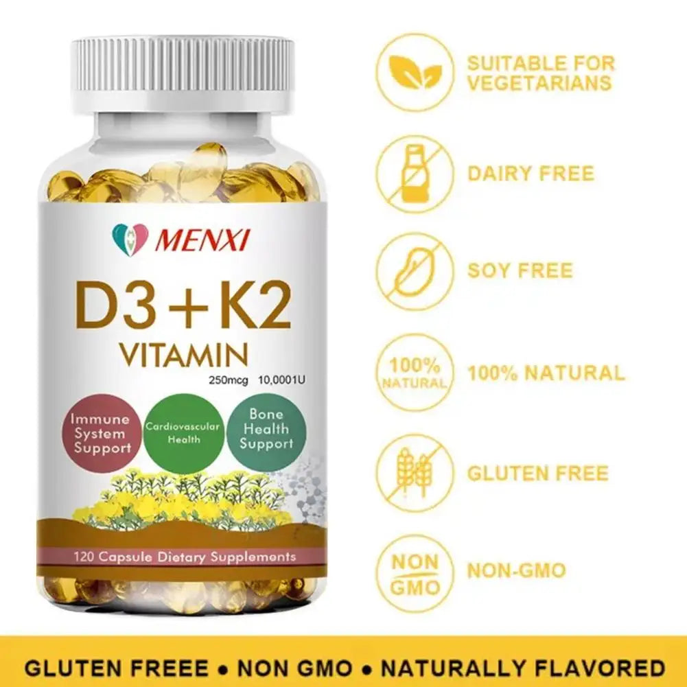 3 Bottles Vitamin D3 + K2 Capsules Supports Calcium For Stronger Bones Immune Health VC VK Complex Dietary Supplement For Adults